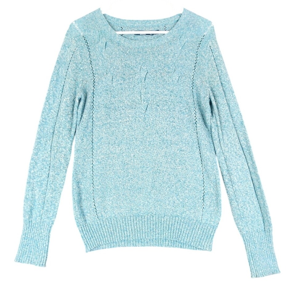 Prana Breathe Sweater Womens XL Blue Knit Pullover Long Sleeve Cable Knit